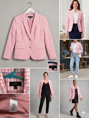 Talbots Classic Gingham Checked Blazer - Pink & White - Size 6